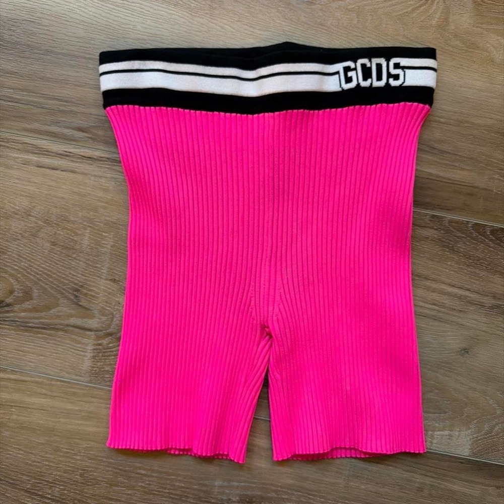 GCDS Biker Shorts Womens M Hot Pink Ribbed Knit Y2K Neon Striped Waistband